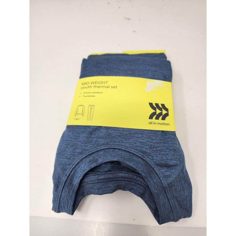 All in Motion Boys Thermal Underwear Set Blue Polyester Blend Size Large 10/12